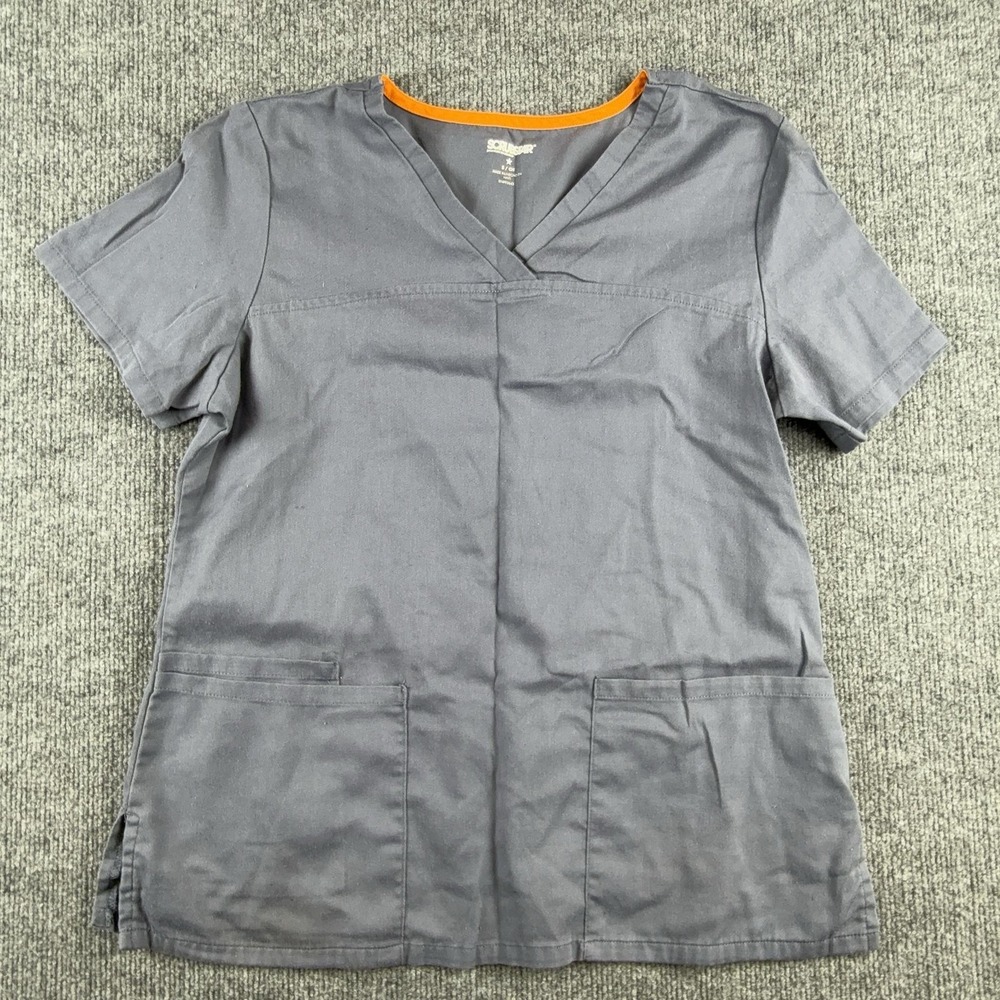 Scrubstar Shirt Womens Small Gray V Neck Scrub Tunic Top Pockets Short Sleeve